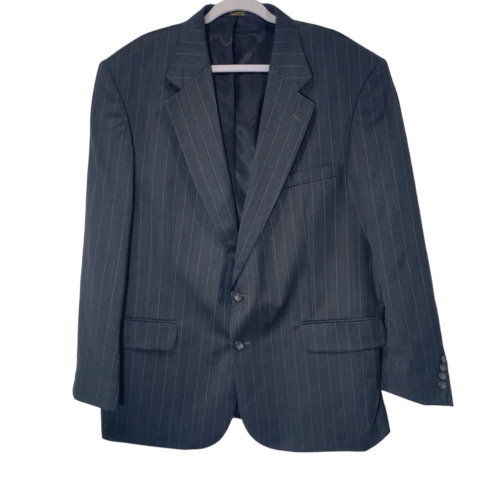 Oscar de la Renta Men’s Pinstripe Blazer 46R Wool Charcoal Gray 2-Button Vintage - Picture 5 of 9